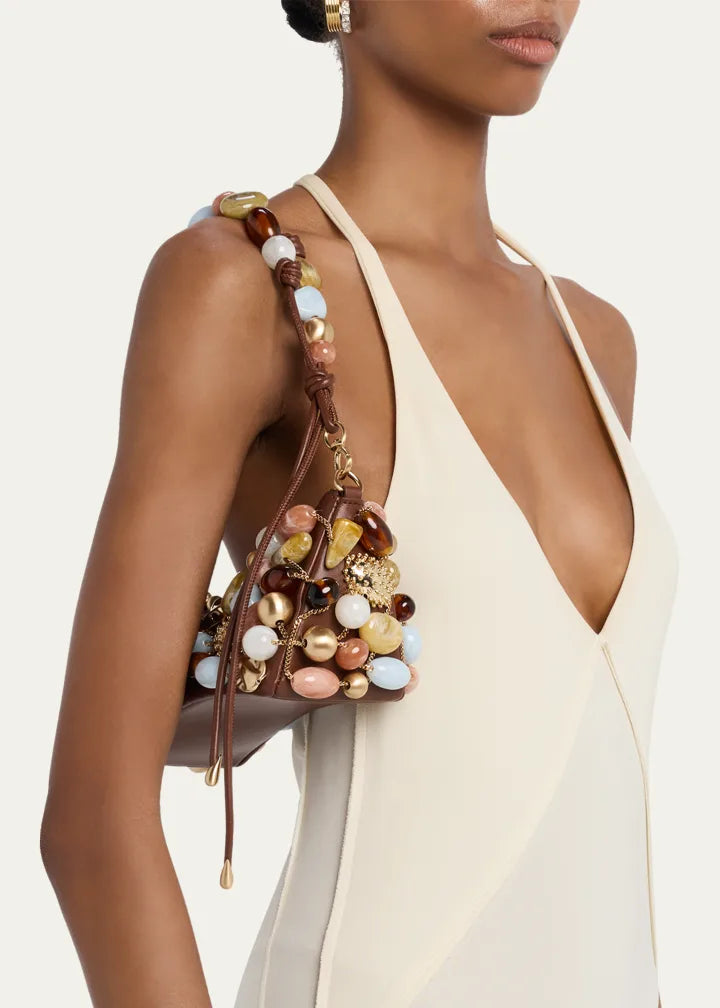 Stone-embellished leather shoulder bag
