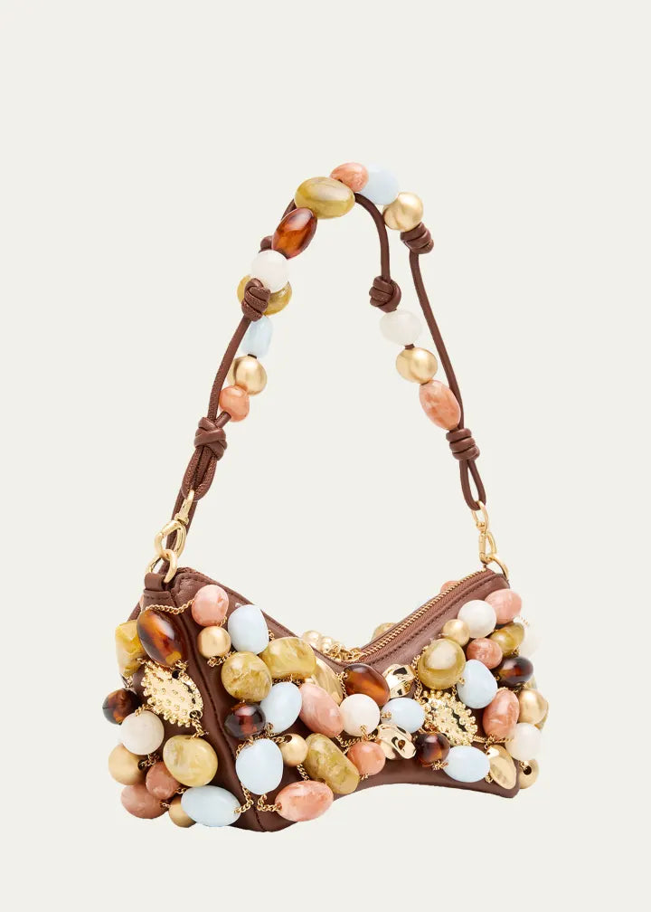 Stone-embellished leather shoulder bag