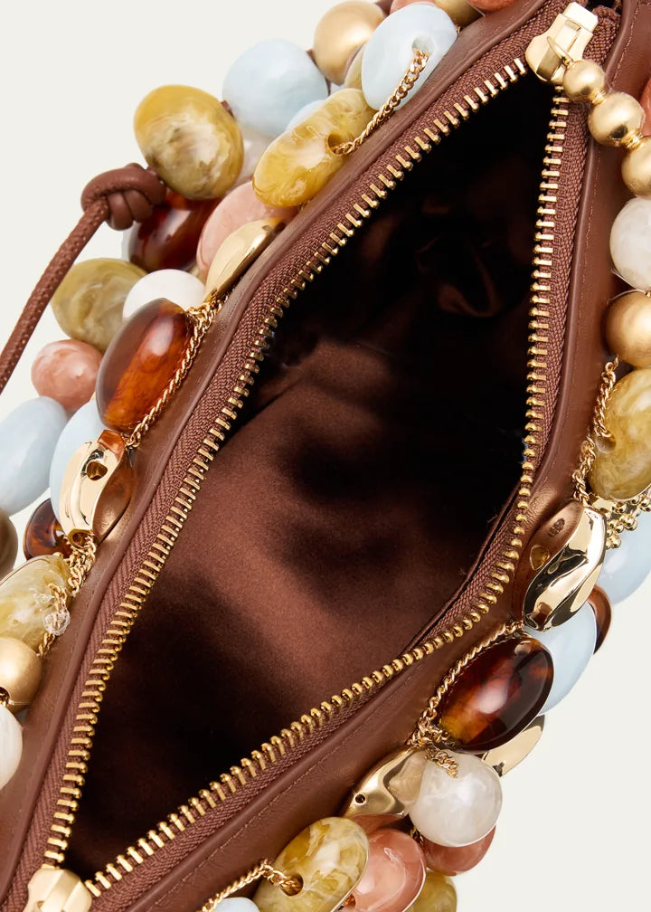 Stone-embellished leather shoulder bag