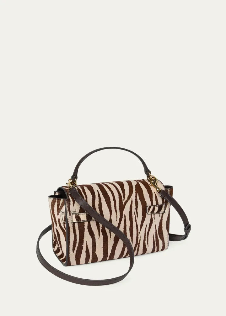 Zebra-print calfhair top-handle crossbody bag