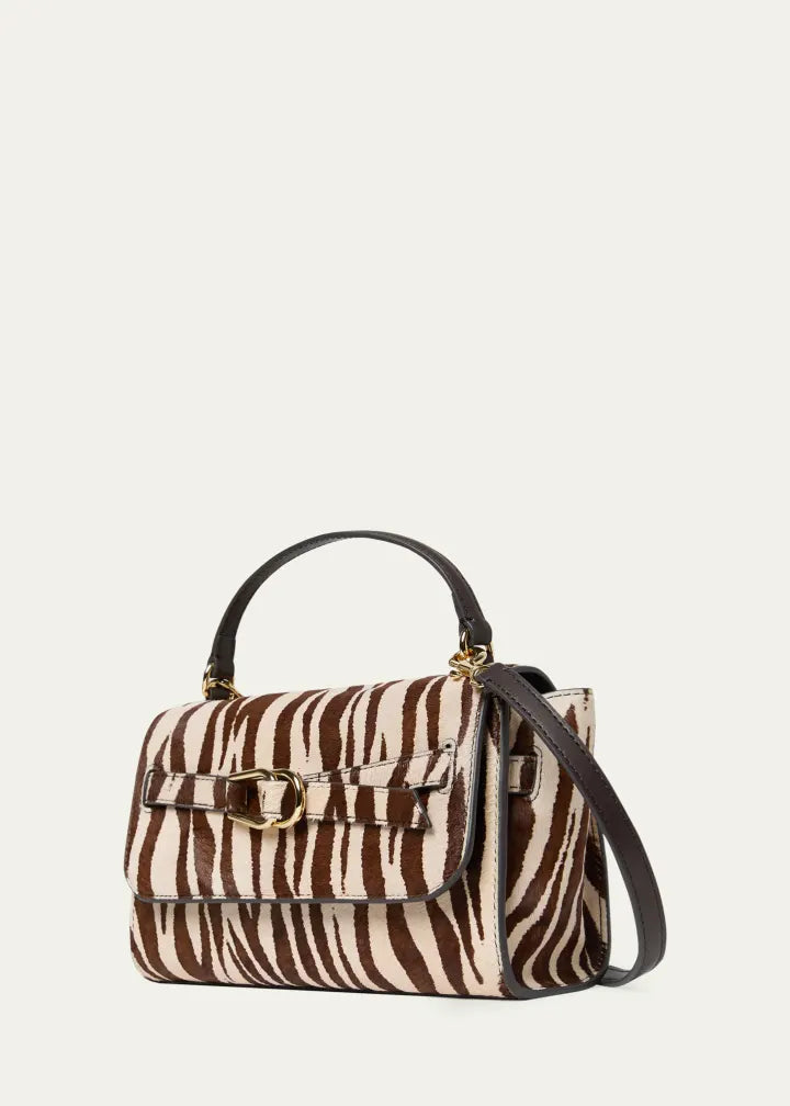 Zebra-print calfhair top-handle crossbody bag