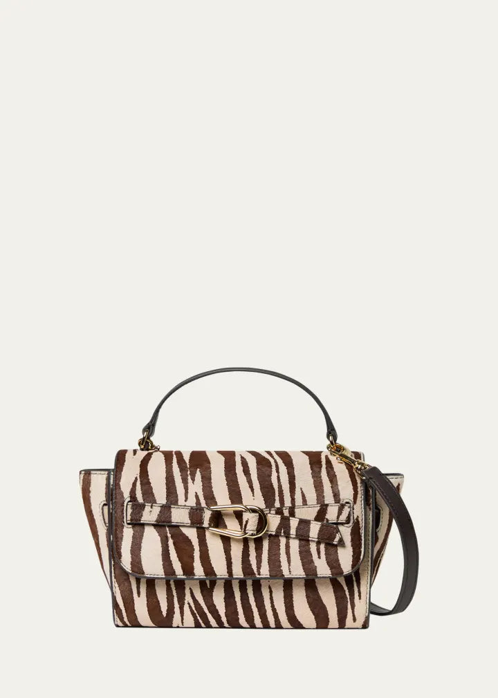 Zebra-print calfhair top-handle crossbody bag