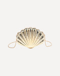 Hammered metallic shell-shaped evening clutch