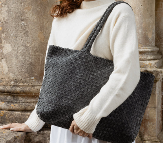 Hand-woven suede tote/shoulder bag